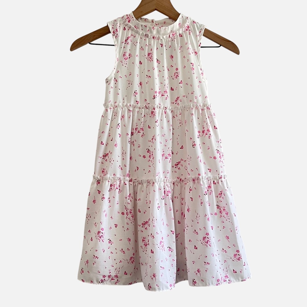 GB Girls Size 6X White Pink Floral Tiered Dress Sleeveless Lined Party